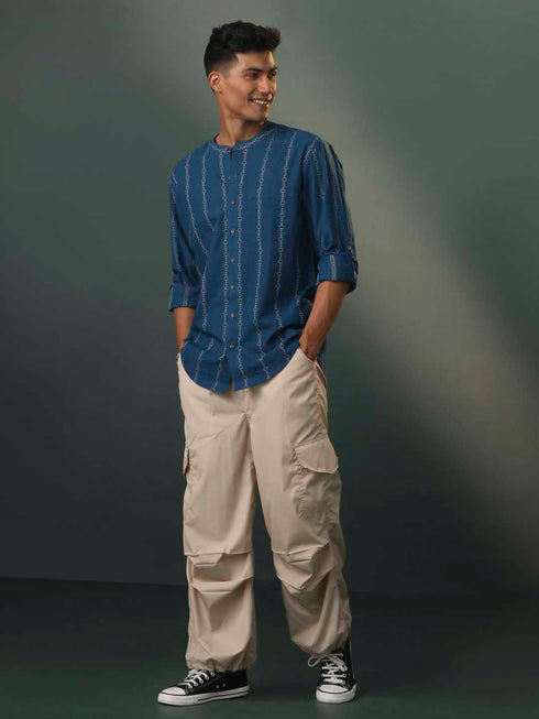 Men's Indigo Jacquard Cotton Shirt